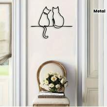 1pc Metal Cat Wall Decor, Iron Cat Wall Hanging, Cat Home Metal Wall Ornament, Iron Puppy Hanging Ornament, Minimalist Line Art, Wall Hanging Decor, Indoor And Outdoor Universal Decorative Hanging - One Size Fits All - View 2