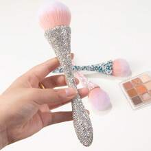 1pc Professional Rhinestone Handle Makeup Brush, Large Fluffy Synthetic Fiber Face Brush, Suitable For Foundation, Blush, Highlighter, Setting Powder, Soft Blending, Portable Makeup Tool, Suitable For Home And Travel Use - Multicolor - View 5