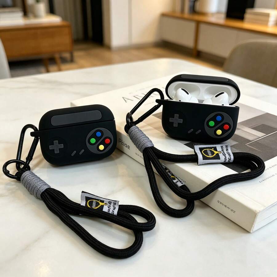 復古遊戲機耳機保護殼，相容 Pro 3 和 Pro 2，1/2/3 代 4/5 代，卡通遊戲機保護套附精緻掛繩 - 黑色 - 查看 1