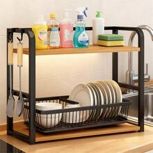 2-Tier Spice Rack Countertop Organizer Shelf, Space Saving Coffee Bar Shelf With Carbon Steel & Wood – Easy Assembly, Multi-Purpose Kitchen Storage Rack - Black - View 7