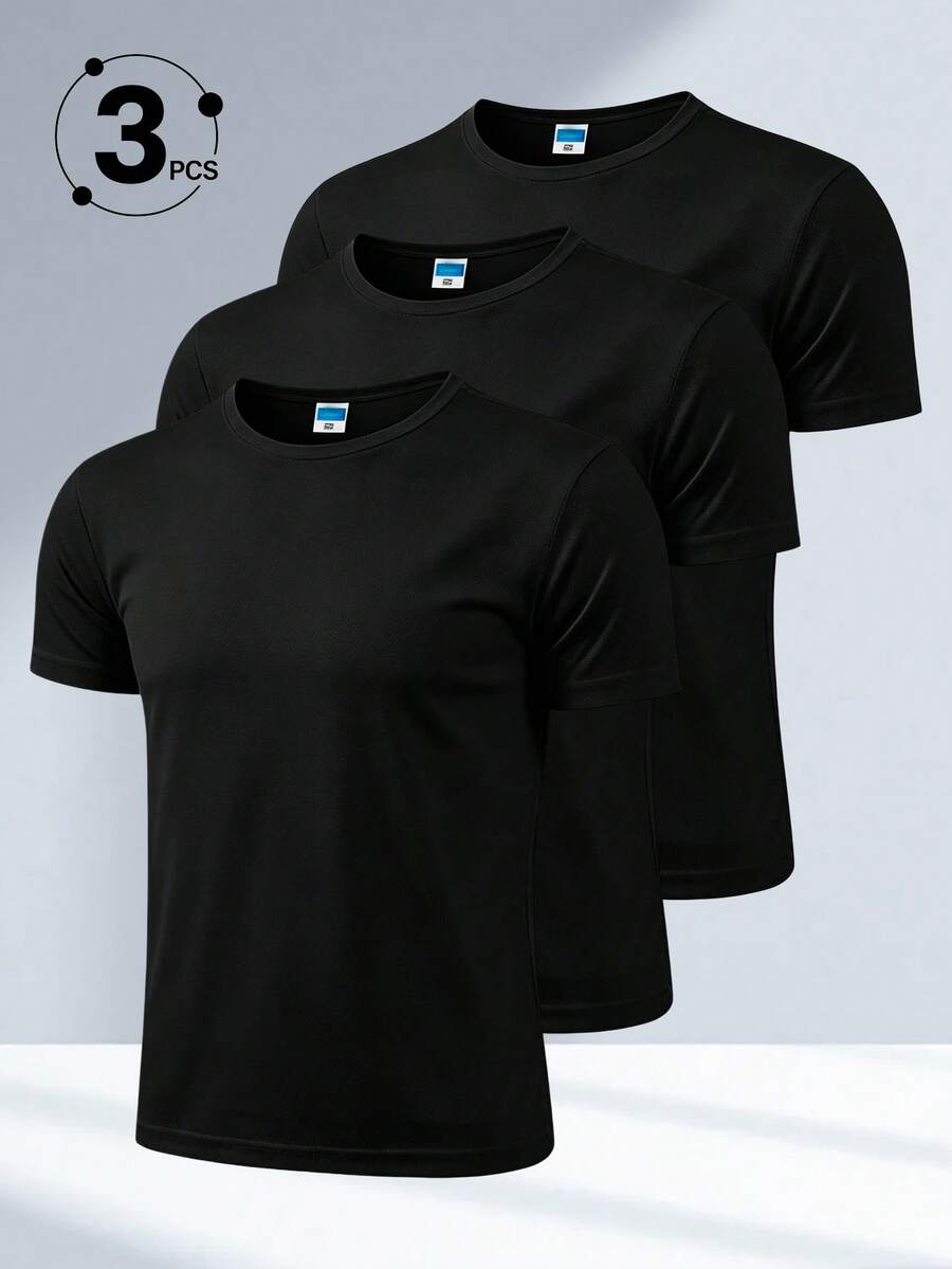 3pcs/Pack Men's Summer Quick-Dry Sports T-Shirts - Multi-Color Crew Neck Short Sleeve, Breathable Multi-Function Fitness Running Tops - Multicolor - View 1