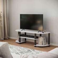 Modern Wide TV Stand, MDF Entertainment Unit With Storage For Living Room - White With Black Legs - View 2