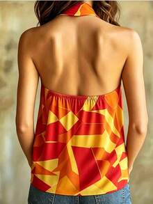 Geometric Pattern Backless Bohemian Top Vacation Summer - Orange - View 2