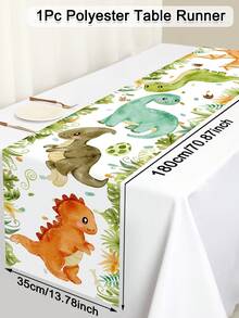 1件裝卡通恐龍桌旗 180x35cm 叢林恐龍聚酯纖維桌布 男孩1歲生日派對桌飾 嬰兒洗禮派對用品 - 彩色 - 查看 2