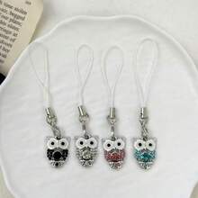 4 piezas Cadena de teléfono con colgante de búho de strass colorido, amuleto de teléfono, accesorio de teléfono lindo, decoración colgante de bolsa de teléfono suave y adorable - Multicolor - Ver 2