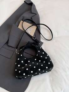 1pc Fashionable Versatile Women's Handbag, PU Polka Dot Fabric, Cute Crescent Shaped Crossbody Bag, Adjustable Shoulder Strap, Suitable For Young Women - Travel, Shopping, Classroom, Date, Women's Gift, Office, Work, Office, Business - Black - View 9