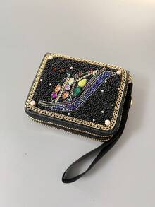 Best-Selling Bohemian Style Card Holder With Money Tree, Eye, Peacock, And Leaf Patterns, Large Capacity Multifunctional Card Storage Bag With Double Zipper Coin Purse, Creative Gift Choice For Best Friends And Yourself - Multicolor - View 13