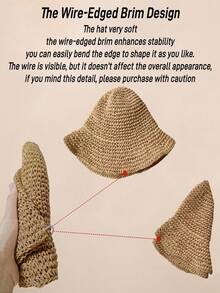 Sombrero de cubo de paja suave de ala ancha, sombrero de paja de ala grande de alta gama, sombrero portátil plegable para exteriores, fácil de plegar y guardar, ahorra espacio, conveniente para viajes, vacaciones y desplazamientos diarios, altamente práctico - Multicolor - Ver 6