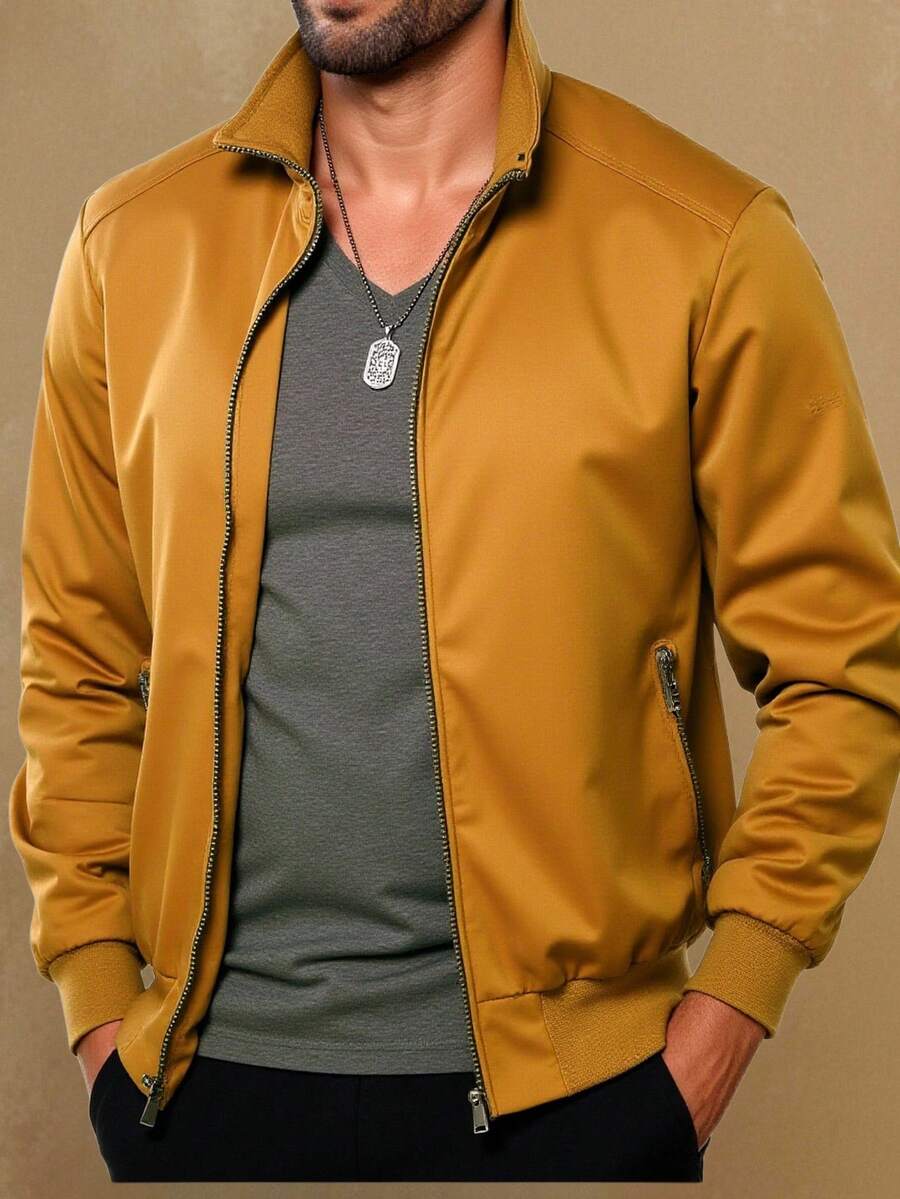 Latest Release Bomber Jacket With Zipper For Men - 薑色 - 查看 1