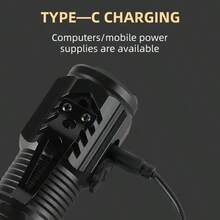1件裝迷你黑色高亮度LED手電筒，附腰夾，Type-C充電，便攜式手持手電筒，適用於戶外露營、徒步、緊急情況、夜釣、居家日常使用 - 手電筒 - 查看 3