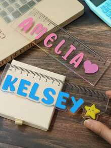 Custom A2 Size Colorful Letter Acrylic Ruler, Personalized Name, 15cm Long, Suitable For Stationery Enthusiasts, Fashionable Ruler For Birthday, Office Use, Daily Tasks And Students - Multicolor - View 3