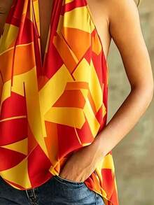 Geometric Pattern Backless Bohemian Top Vacation Summer - Orange - View 4