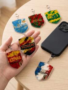 1pc/6style 2026 World Cup Themed Soccer National Team Shield Acrylic Keychain, Argentina, Portugal, Brazil, France, Germany, Spain Fan Exclusive Merchandise, Creative Sports Style Backpack Pendant, Car Rearview Mirror Ornament, Creative Gift For Boyfriend/Brother, Tournament Celebration Souvenir Phone Accessory - Multicolor - View 4