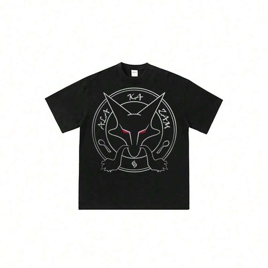 Pokemonss-Alakazam-Logo Classic Anime Figure Print Tee Unisex Summer Lightweight Short Sleeve T-Shirt,Y2k Style,Camiseta Verano Mujer,Maglietta Donna - 黑色 - 查看 1