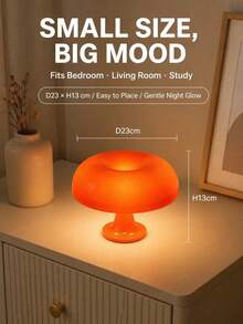 Luminária de Mesa LED USB Vintage em Formato de Cogumelo Laranja, Luz Noturna Suave e Quente com Proteção Ocular, Luminária Decorativa Portátil para Quarto, Berçário e Mesa Lateral - Tamanho Único - Visão 8