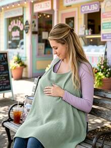 1pc Nursing Cover Scarf, Anti-Exposure Breastfeeding Shawl, Soft & Breathable Nursing Top, Coffee/Beige Color - Green - View 5