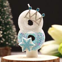 1 pièce Bougie d'anniversaire stylisée en forme de chiffre, décoration de gâteau avec paillettes bleues, flocon de neige et couronne, bougie de décoration de fête d'anniversaire thème princesse - Blanc - Voir 11