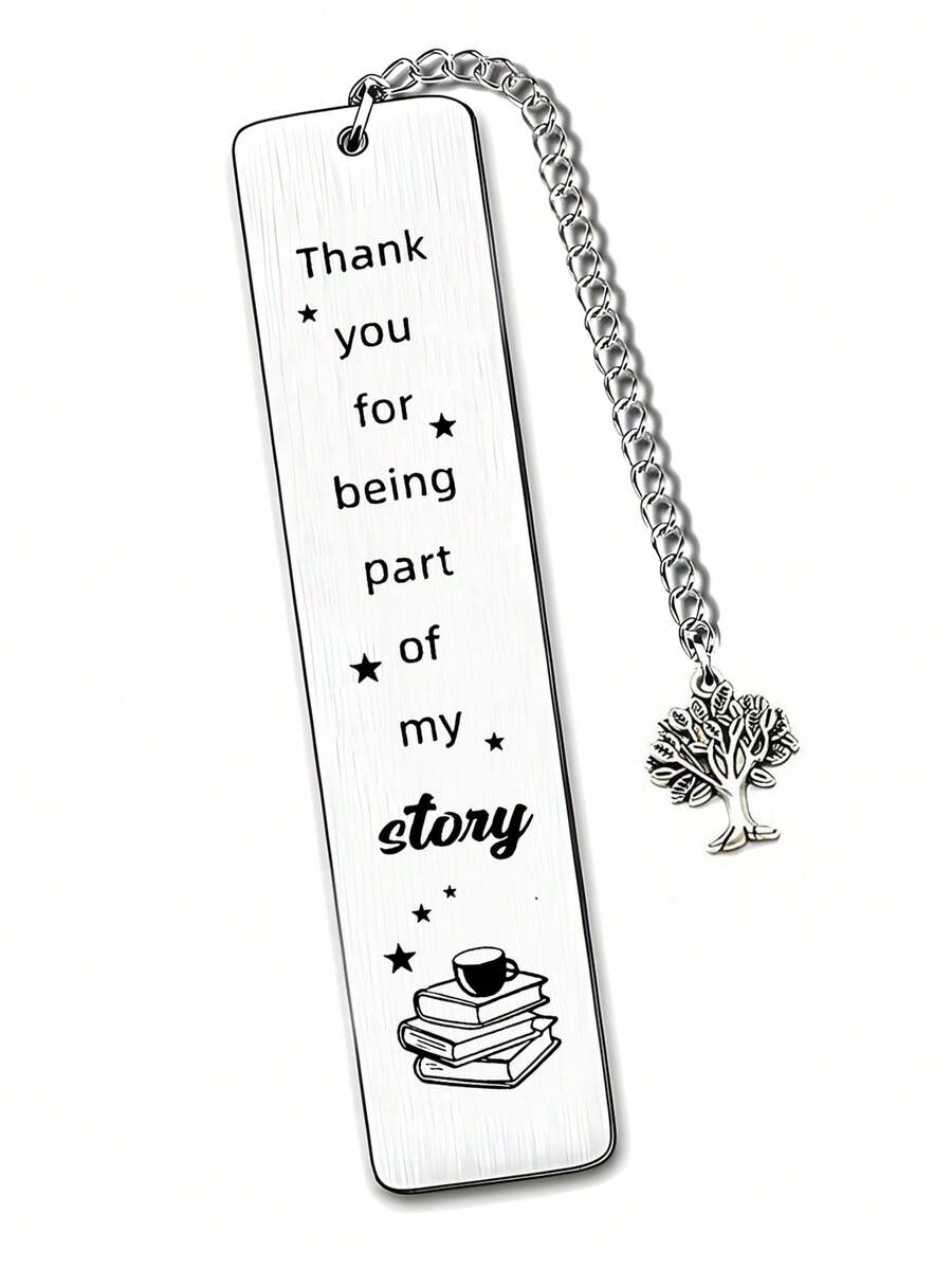 Stainless Steel Bookmark, "Thank You For Being Part Of My Story" Engraved Metal Bookmark With Book Charm Chain, Teacher Appreciation Gift - Multicolor - View 1
