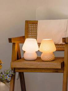 Amber Glass Mushroom USB Desk Lamp, Warm Glare-Free LED Bedside Atmosphere Light, Portable Bedroom Desk Home Decor Lamp - one-size - View 5