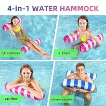 Foldable Inflatable Striped Float, Inflatable Swimming Cushion For Swimming Pool, Floating Bed For Water Entertainment Lounge Chair, Suitable For Swimming Pool, Beach, Pool Party - Multicolor - View 6