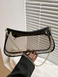 Summer Clear Bag For Stadium Events Chain Shoulder Bag PVC Transparent Bag Jelly Black Purse Handbag Beach Bag Stadium Bag For Travel Birthday Gift - Multicolor - View 14
