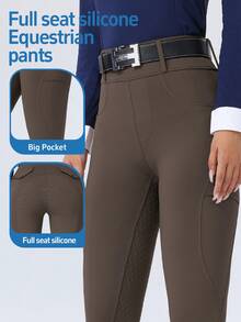 ROYALS MATTINI Women's Riding Pants With Pocket, Horse Riding Pants, Equestrian Riding Pants, Full Seat Silicone Riding Pants, Full Seat Silicone Anti-Slip Wear-Resistant Equestrian Pants, Riding Leggings, Dual Side Pockets, Suitable For Riding Equestrian Sports - Coffee Brown - View 2