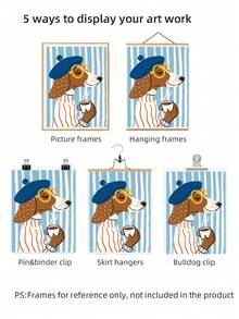 1pc Frameless Fashionable Dog Wall Art Print, Funny Vintage Animal Poster, Striped Background, Suitable For Decorating Bedroom, Living Room, Dorm, Personalized Poster Wall Art, College Dorm Back To School Essential - Frameless E - View 6