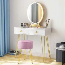 Dressing Table Stool Round – Vanity Stool With Padded Seat, Makeup Stool For Bedroom Living Room - Pink - View 2