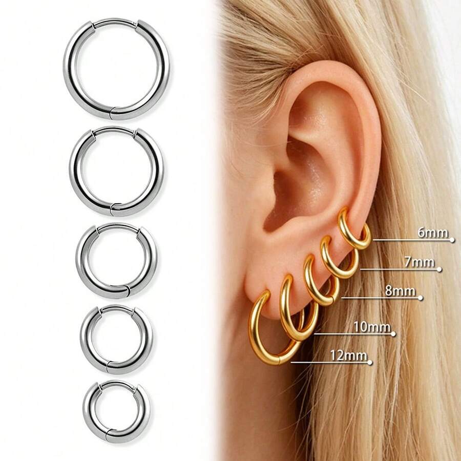 2Pcs ASTM F136 Titanium 20G Earrings Piercing Ear Cartilage Daith Helix Simple Thin Circle Ear Buckle Body Jewelry - 1805 - View 1
