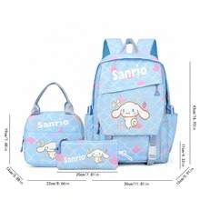 Miniso Sanrio Cinnamoroll 3er Set Leinwand Rucksack Set süßer Schuppen Muster Schulrucksack Kombination - Blau - Übersicht 5