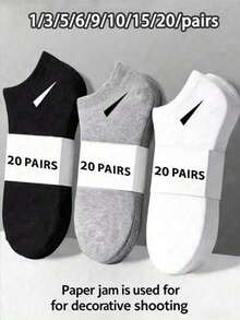 1/3/5/6/9/10/15/20 Pairs Unisex Sports Socks, White/Black/Grey Short Socks, Invisible Socks, Solid Color Minimalist Fashion, Suitable For Daily Casual Wear - Multicolor - View 6