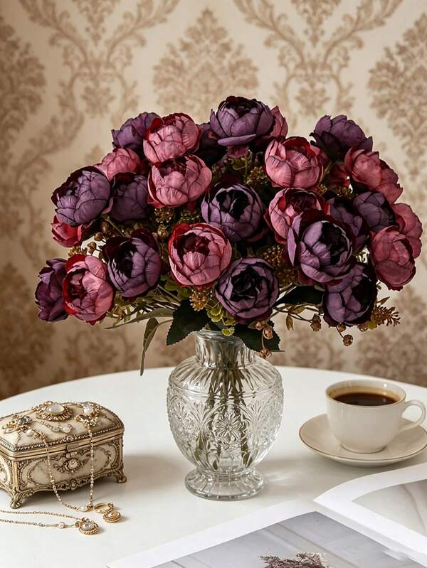 1/3pcs 7 Heads Oil Painting Artificial Peonies, For DIY Wedding Bouquets, Party Table Decorations, Valentine's Day, Bridal Bouquet, Wrist Corsage, Home Decor, Artificial Flowers For Ornaments, Ornaments For Living Room, Faux Flowers, Garden Decor, Restaurant, Bedroom, Vase, Wedding Decoration