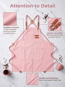 1pc Canvas Apron, Fresh Artistic Style, Multi-Functional Pockets, Fashionable Pink Women's Apron, Suitable For Gardening Apron, Floral Arrangement Apron, Cafe Apron, Workwear Use, Holiday Gift For Wife And Mother - Multicolor - View 8