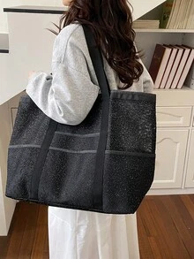 1pc Women's Bag 2026 New Style Black Glitter Embroidery Tote Bag Large Capacity Commuter Shoulder Bag Korean Ins Style Premium Versatile Casual Bag - Black - View 4