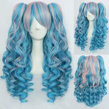 Multi-Color Y2K & K-POP Style Pigtail Long Wavy Heat Resistant Wig, With Bangs, Detachable Design, Ideal For Lolita Outfits, Cosplay, Themed Parties & Halloween, Voluminous Smooth Easy-Wear Full Head Wig - Multicolor - View 12