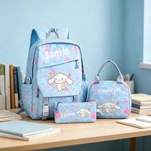 Miniso Sanrio Cinnamoroll 3er Set Leinwand Rucksack Set süßer Schuppen Muster Schulrucksack Kombination - Blau - Übersicht 1