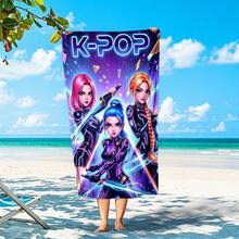Cyber 風格 K-POP 女團印花超細纖維海灘巾，吸水快乾無毛屑浴巾，適用於海灘游泳與度假 - A - 查看 6