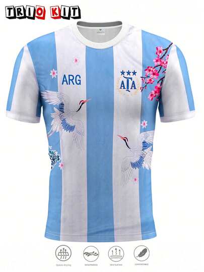 2026 Argentina World Cup Soccer Jersey, Argentina Men's And Youth Sports Top And Outdoor Sports Gear, Comfortable Argentina Crew Neck T-Shirt And Professional Sports Apparel - Men's Summer Clothing, Suitable For July 4th Beach Wear, Casual Attire, Suitable For Soccer Matches, Training And Fitness, Unisex, Ideal Men's Gift Choice
