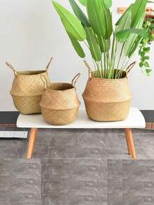 1pc Handmade Bamboo Oval Woven Basket, Multi-Purpose Decorative Vase, Suitable For Living Room, Plant Stand, Home Decor And Storage, Not Waterproof, Box, Cabinet, Outdoor Storage Rack - Woven Basket - View 9