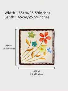 1件花卉印花休閒聚酯纖維70cm正方形圍巾，適合四季裝飾 - 1#米白 - 查看 2