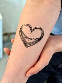 STARTTOOS Liquid Metal Cyberpunk Y2K Silver Heart Pattern Tattoo Temporary Sticker For Arm, Ankle And Body Skin, 1pc - Silver - View 2