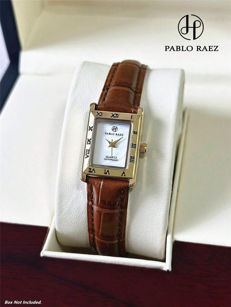 Pablo Raez 1件 Pabrais 女士不锈钢玫瑰金腕表,奢华钻石时尚女士腕表,高品质优雅新款 AAA 矩形设计,时尚白色表盘石英机芯,50米防水,真皮表带方形女士腕表,小巧精致,适合日常生活/工作/派对装饰,生日礼物 - 玫瑰金 - 查看 1