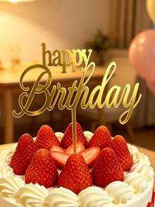 3入組 Happy Birthday PMMA 蛋糕插牌，金色手寫體字母蛋糕插飾，生日蛋糕裝飾與烘焙配件 - A - 查看 6