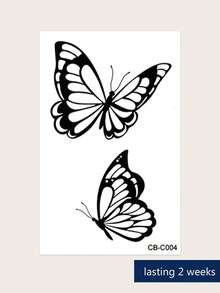 Herbal Juice Semi-Permanent Tattoo Sticker Y2K Butterfly Pattern 1-2 Weeks Non-Fading Non-Reflective Suitable For Wrist Ankle Shoulder Neck Collarbone Body Skin Waterproof Realistic Tattoo Sticker 1pc/Pack - Blue - View 9