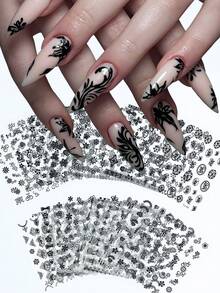 20pcs/Set Black Floral Nail Stickers, Mini Flower Lace Vine Nail Decals, Bohemian Line Art Style Nail Art Supplies For Daily & Bohemian Manicure DIY Holiday Nail Charms Decorations - Black - View 10