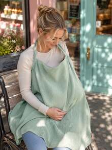 1pc Nursing Cover Scarf, Anti-Exposure Breastfeeding Shawl, Soft & Breathable Nursing Top, Coffee/Beige Color - Green - View 4