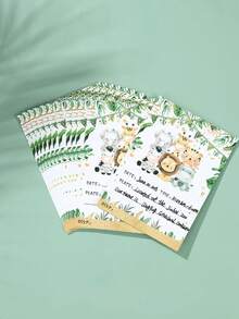 12pcs Jungle Animal Theme Paper Invitation Cards, Jungle Party Invitations, Suitable For Animal Theme Birthday Party, Gender Reveal Party, Baby Shower, Wedding Party, Birthday Party Invitations, Thank You Cards, Greeting Cards, Birthday Gift Cards, Jungle Theme Party Supplies, Back To School Season, Party Favors - Jungle Animals - View 8