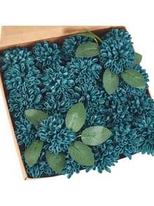 25pcs Blue-Green Artificial Dahlia Flowers For Holiday Celebration, Birthday Party, Graduation Ceremony, Wedding, Large Gathering, Valentine's Day, Thanksgiving - Dark Teal - View 7