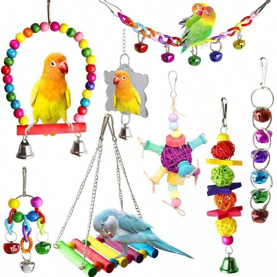 Columpio de juguetes para pájaros, entrenamiento de inteligencia, alivio del aburrimiento masticando, juguetes para loros pequeños y medianos - Ver 1
