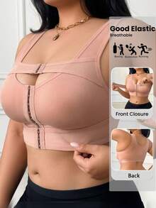 1 pieza Sujetador sin costuras con cierre frontal para mujer de talla grande, adecuado para uso diario - Albaricoque - Ver 5